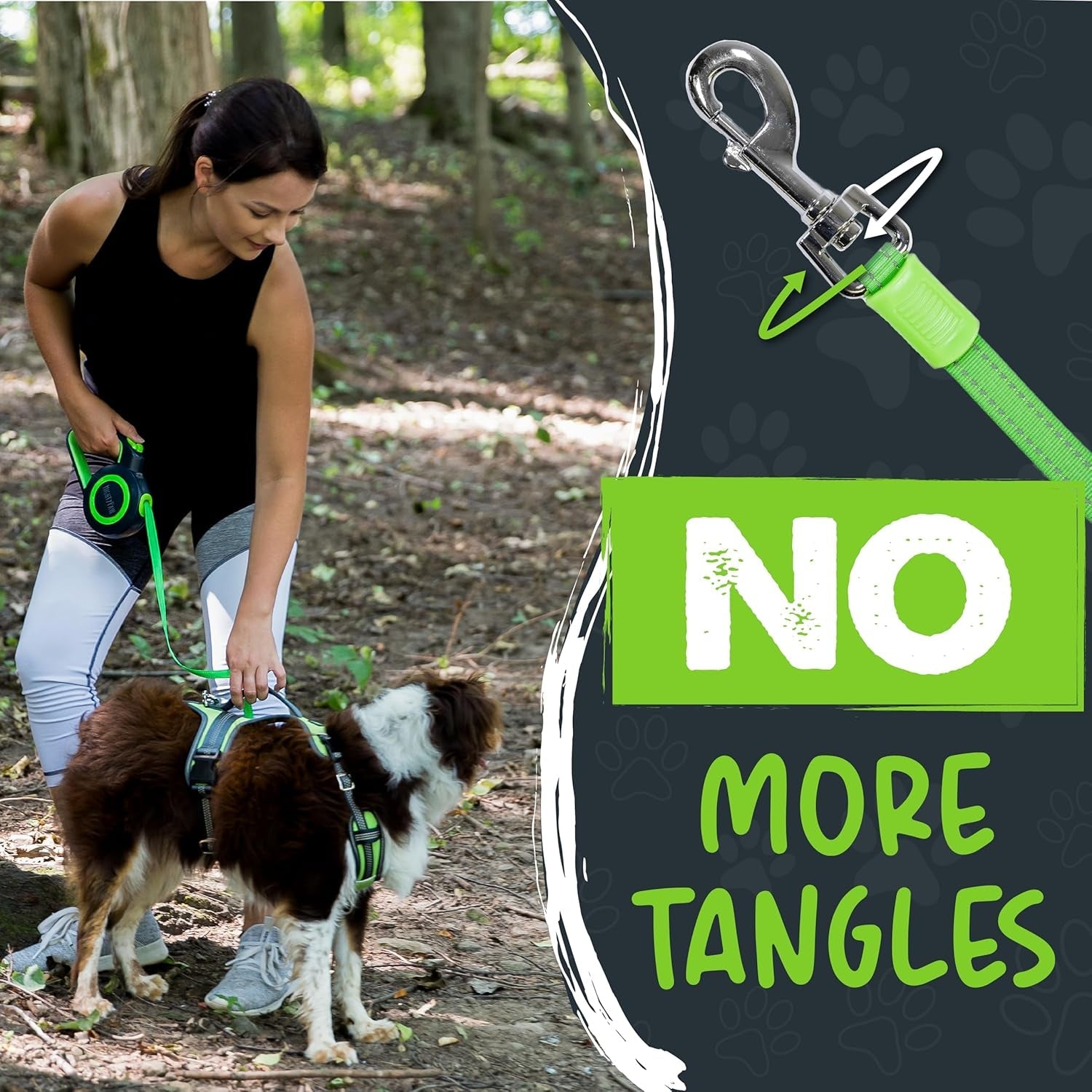Mighty Paw Retractable Dog Leash 2.0 – 16ft Reflective Nylon for Dogs up to 50 lbs (Green) - Paw Fit Gears