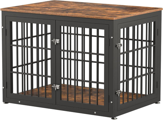 Rustic Dog Crate Furniture – Heavy Duty Wooden Kennel & End Table for Large/Medium Dogs (42" Brown) - Paw Fit Gears